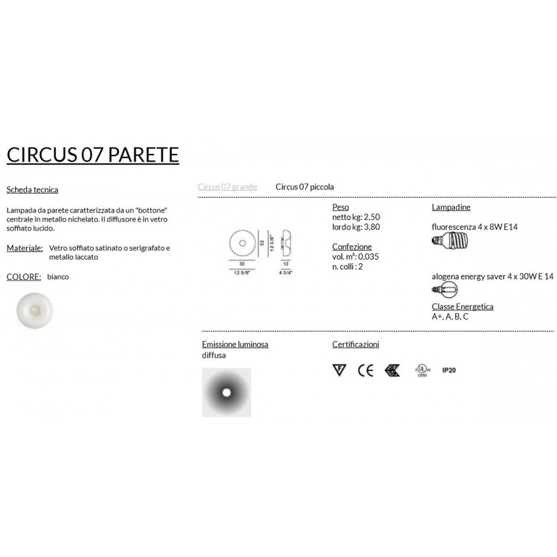 Foscarini Circus 07 Piccola Parete Soffitto Bianco Lucido