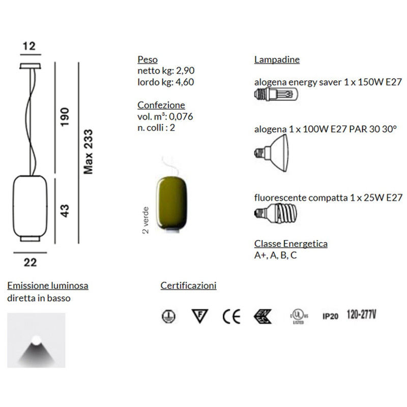 CHOUCHIN 2 SOSPENSIONE VERDE SCHEDA TECNICA
