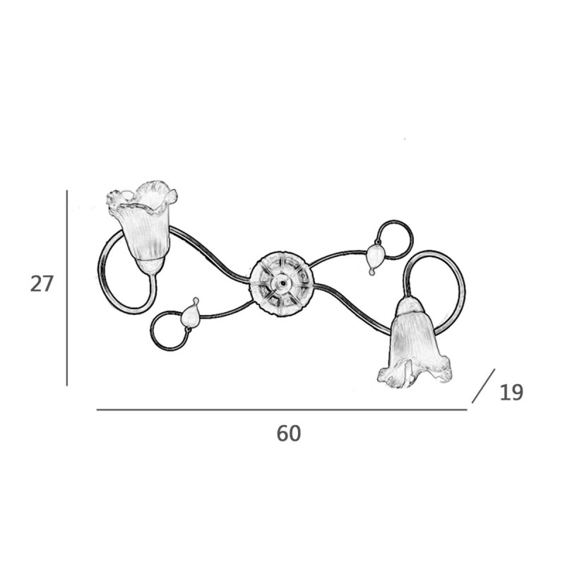 Plafoniera classica 2 luci stile ferro battuto Ottone-Rame lampadario MADE in ITALY