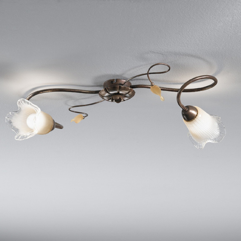 Plafoniera classica 2 luci stile ferro battuto Ottone-Rame lampadario MADE in ITALY