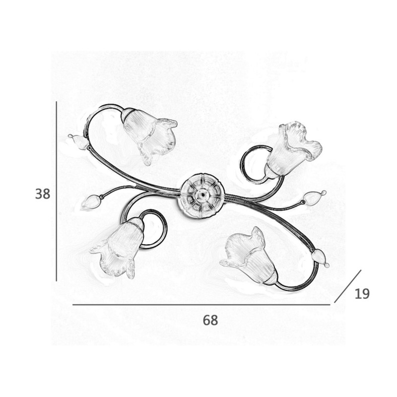 Plafoniera classica 4 luci stile ferro battuto Avorio-Oro lampadario MADE in ITALY