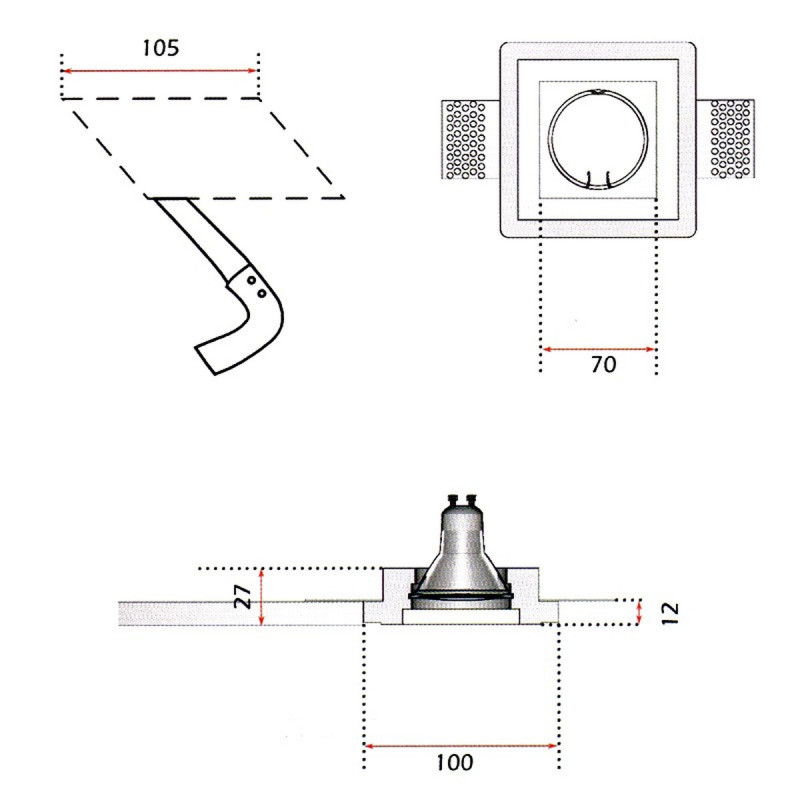 FARETTO IN GESSO INCASSO QUADRATO GU10 LED O ALOGENA