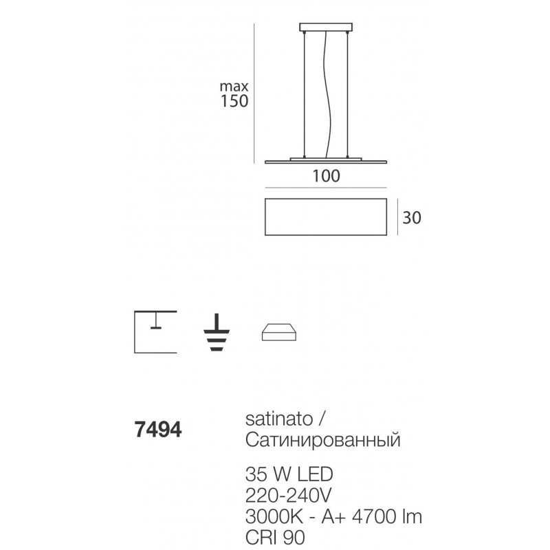 Dublight LED Sospensione Rettangolare cm 100