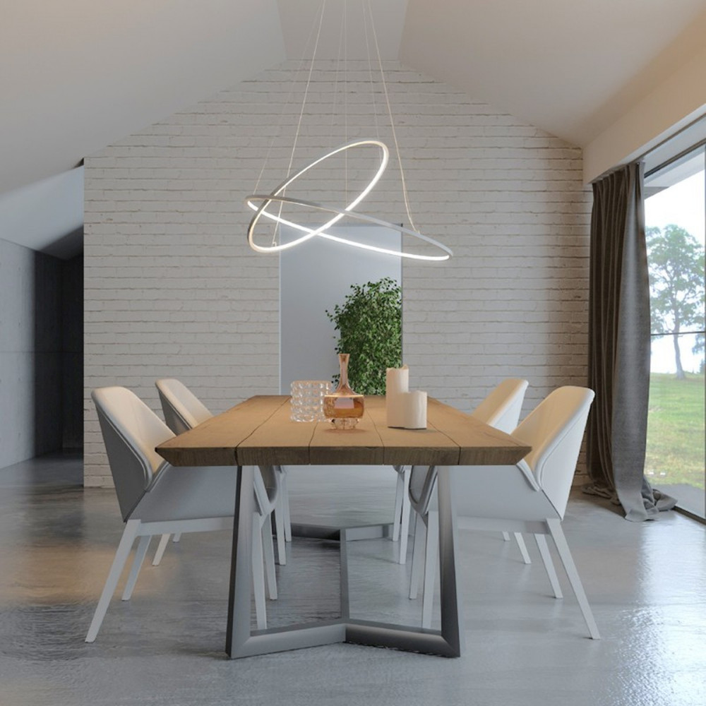 Biluce Opposit Lampadario LED con anelli Bianco, Nero, Grigio e Oro.