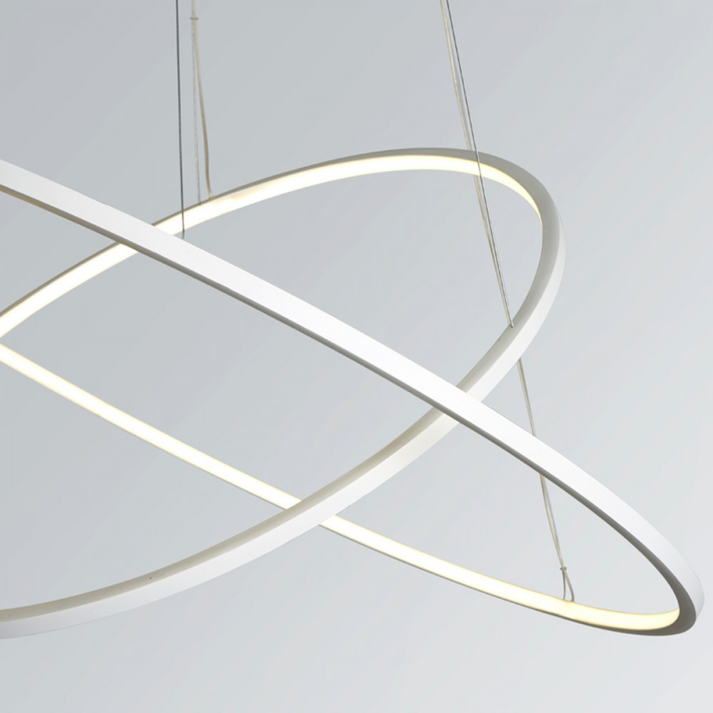 Biluce opposit lampadario led con anelli bianco, nero, grigio e oro. Lampade a led sospensione