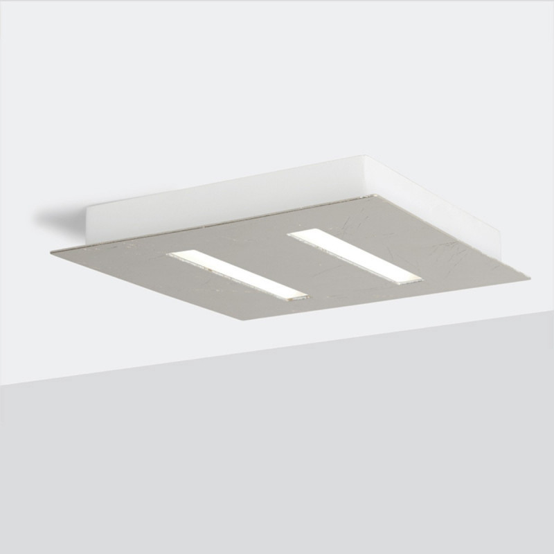 Biluce TRATTO piccola plafoniera quadrata led foglia Argento
