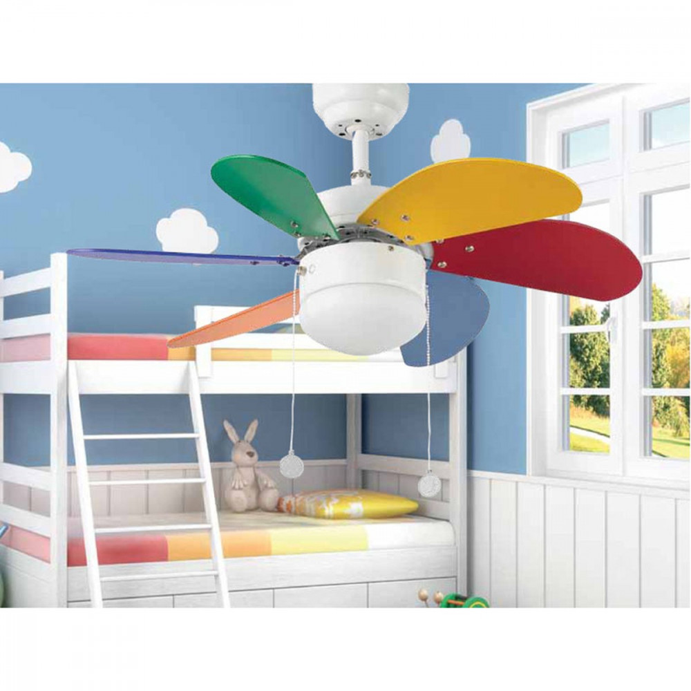 Ventilatore da Soffitto Colorato per camerette con luce d. 81 cm