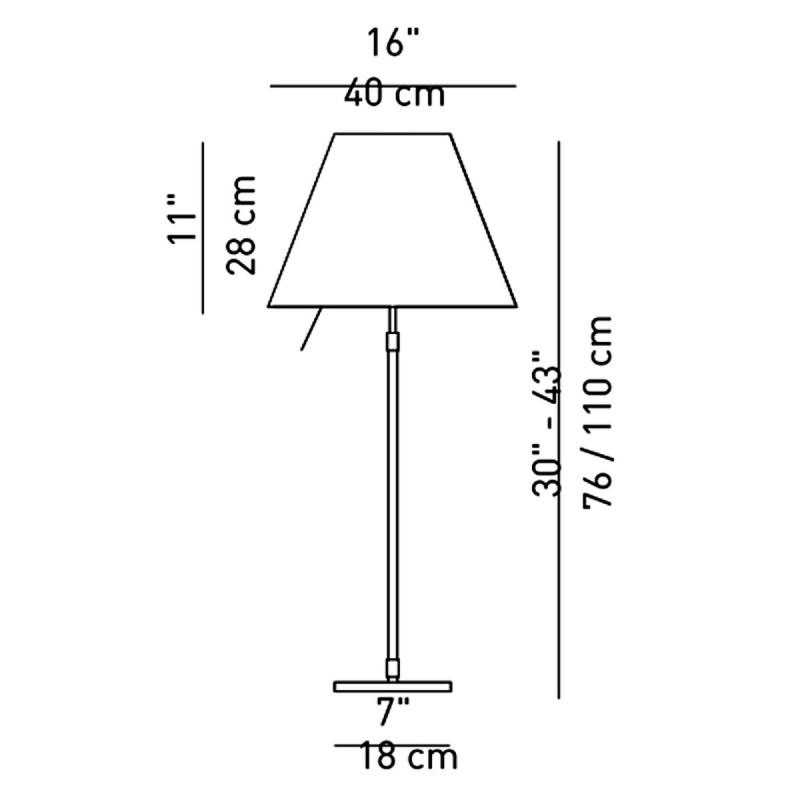 LUCEPLAN COSTANZA LAMPADA TAVOLO CON BASE - TELESCOPICA - SCHEDA MISURE
