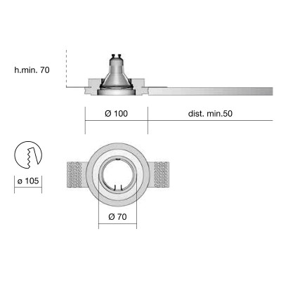 Faretto In Gesso Incasso Rotondo Gu10 Led O Alogena