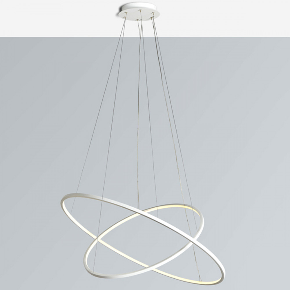 Biluce opposit lampadario led con anelli bianco, nero, grigio e oro. Lampade a led sospensione