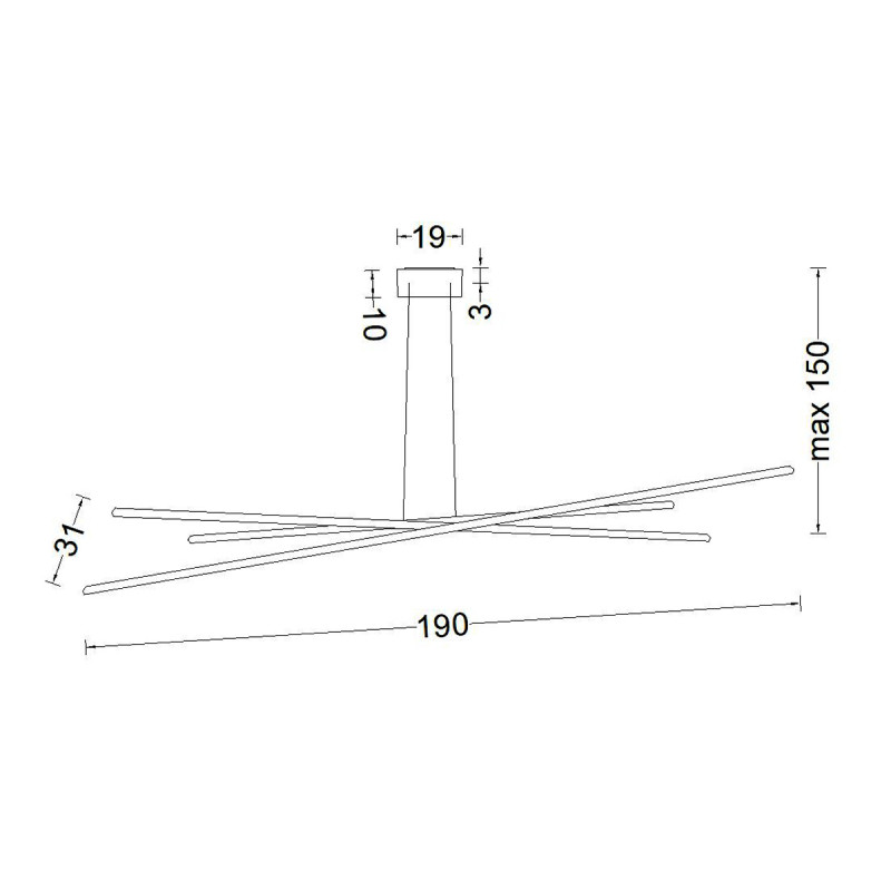 Biluce Segmenti Lampadario LED Lineare con Aste incrociate