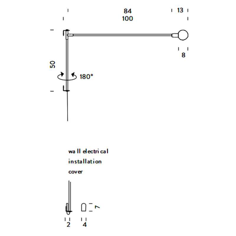 Nemo Mini Potence Pivotante lampada parete a sbalzo 100 cm