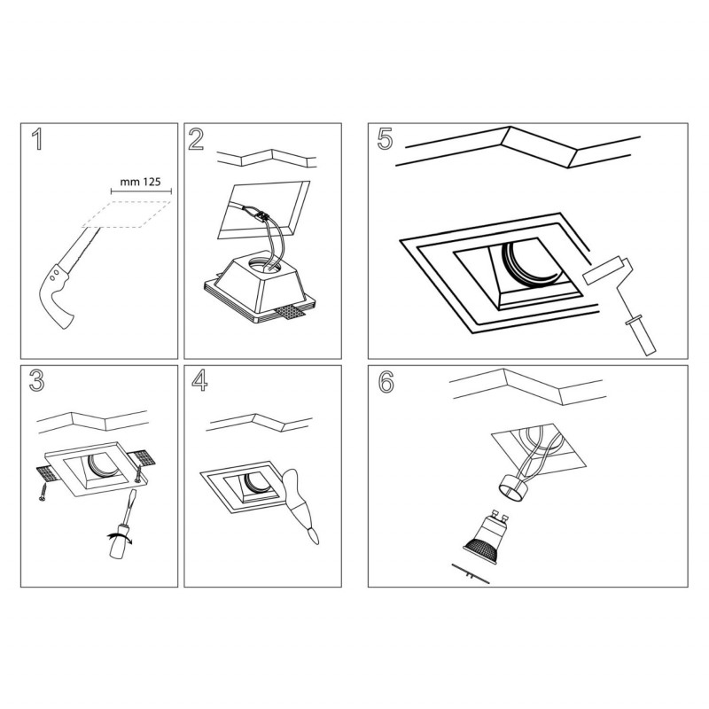 Faretto In Gesso Incasso Quadrato Retrocesso GU10