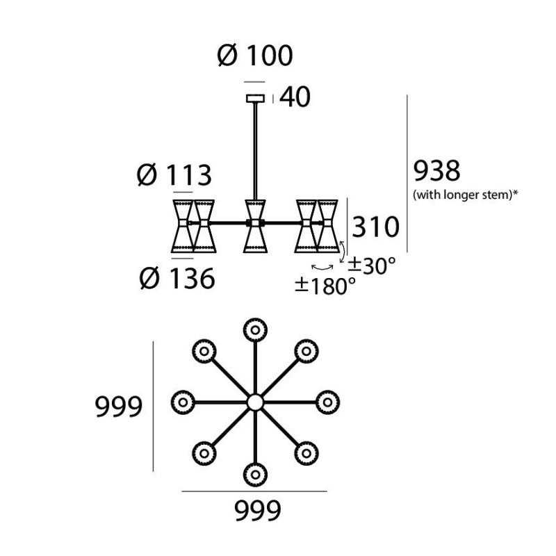 Stilnovo Megafono Sospensione 100 cm 8 Luci