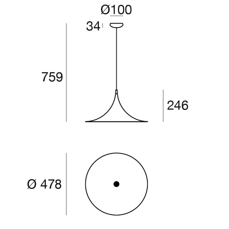 Linea Light Morgana Sospensione in metallo con cappello conico svasato 47 cm