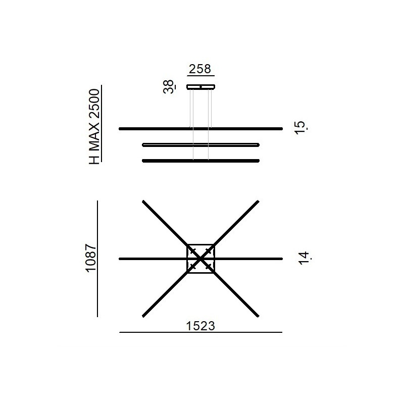 Linea Light Straight Sospensione 3 Barre 152 cm